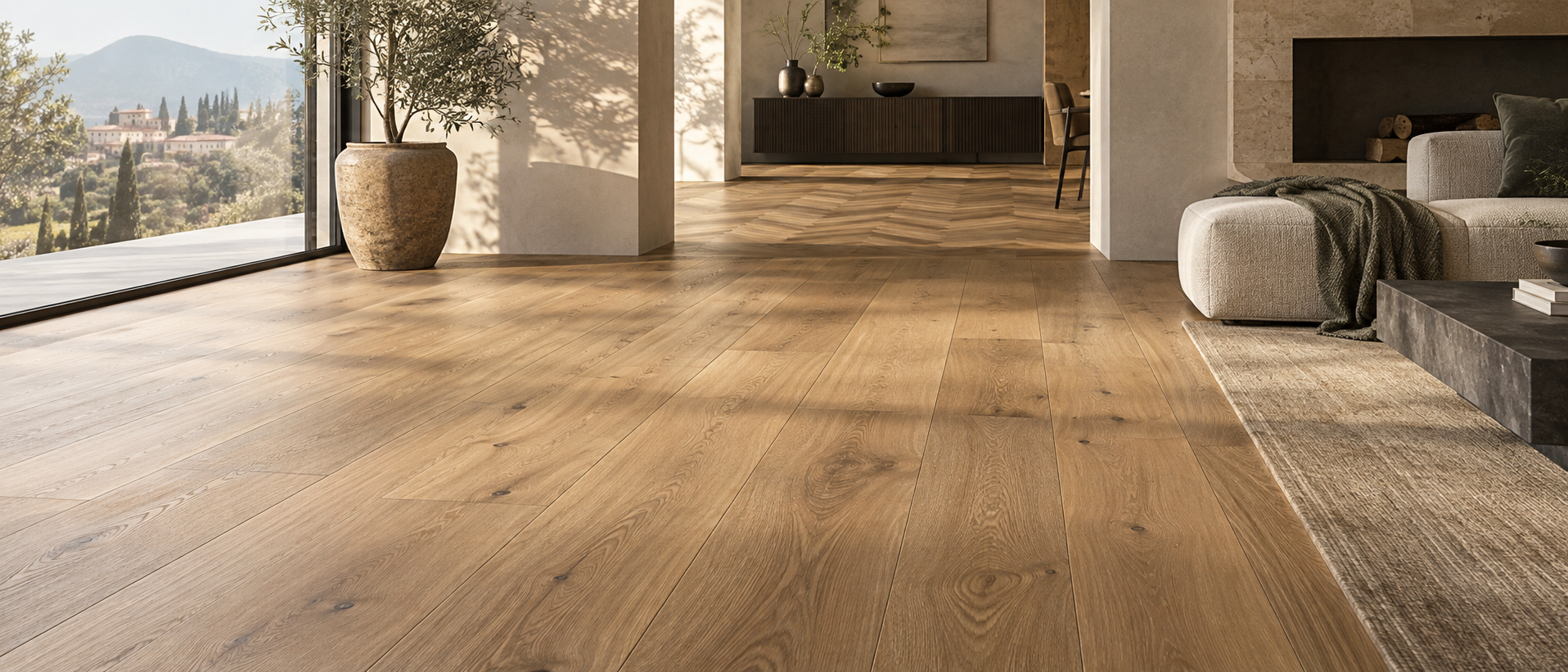 Pavimento effetto legno in un interno contemporaneo